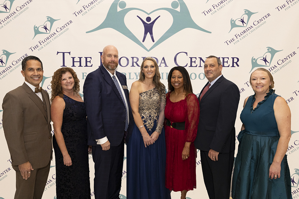 Eddie Pérez-Ruberté, The Florida Center’s board chair; Jennifer Hageman, board member; Jeff Woodin, board member; Dr. Kristie Skoglund, The Florida Center’s CEO; and The Florida Center board members Hon. Rochelle Curley, Dr. Neal Horen, and Dr. Sarah Swasey at The Florida Center for Early Childhood’s inaugural Wonder Gala. Photo by Doug Arcos.